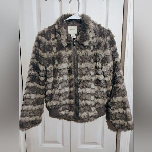 Cherokee Kids Faux Fur Jacket - Brown and Gray - Picture 1 of 15